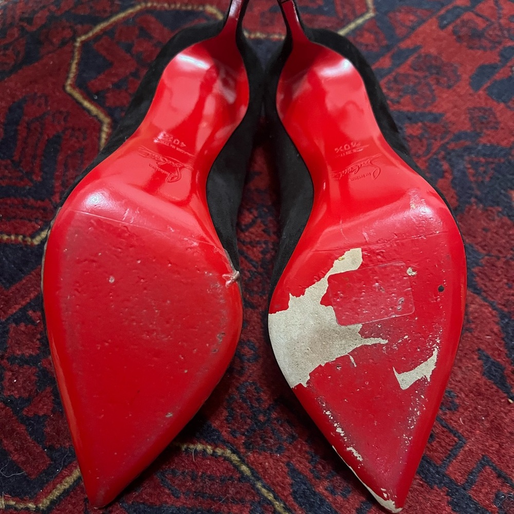 Christian Louboutin Black Suede Pointed Toe Pumps - Picture 2 of 2